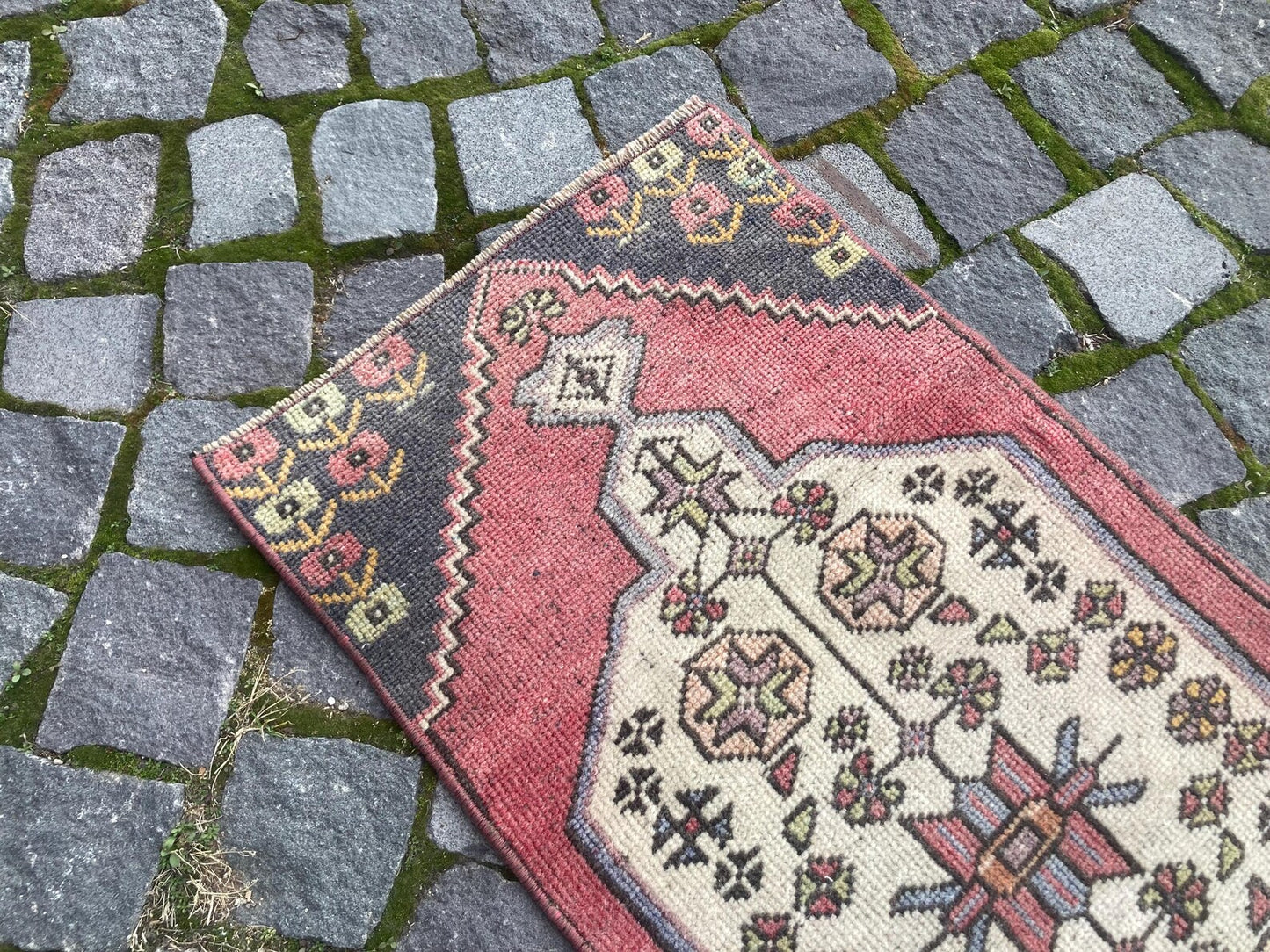 Vintage Turkish Mini Rug 1.4 x 2.9 ft