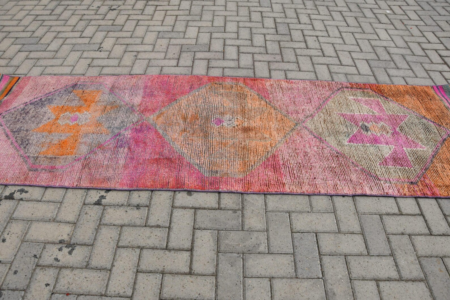 Vintage Turkish Runner Rug 3 x 9.6 ft