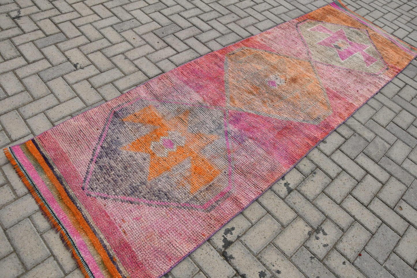 Vintage Turkish Runner Rug 3 x 9.6 ft