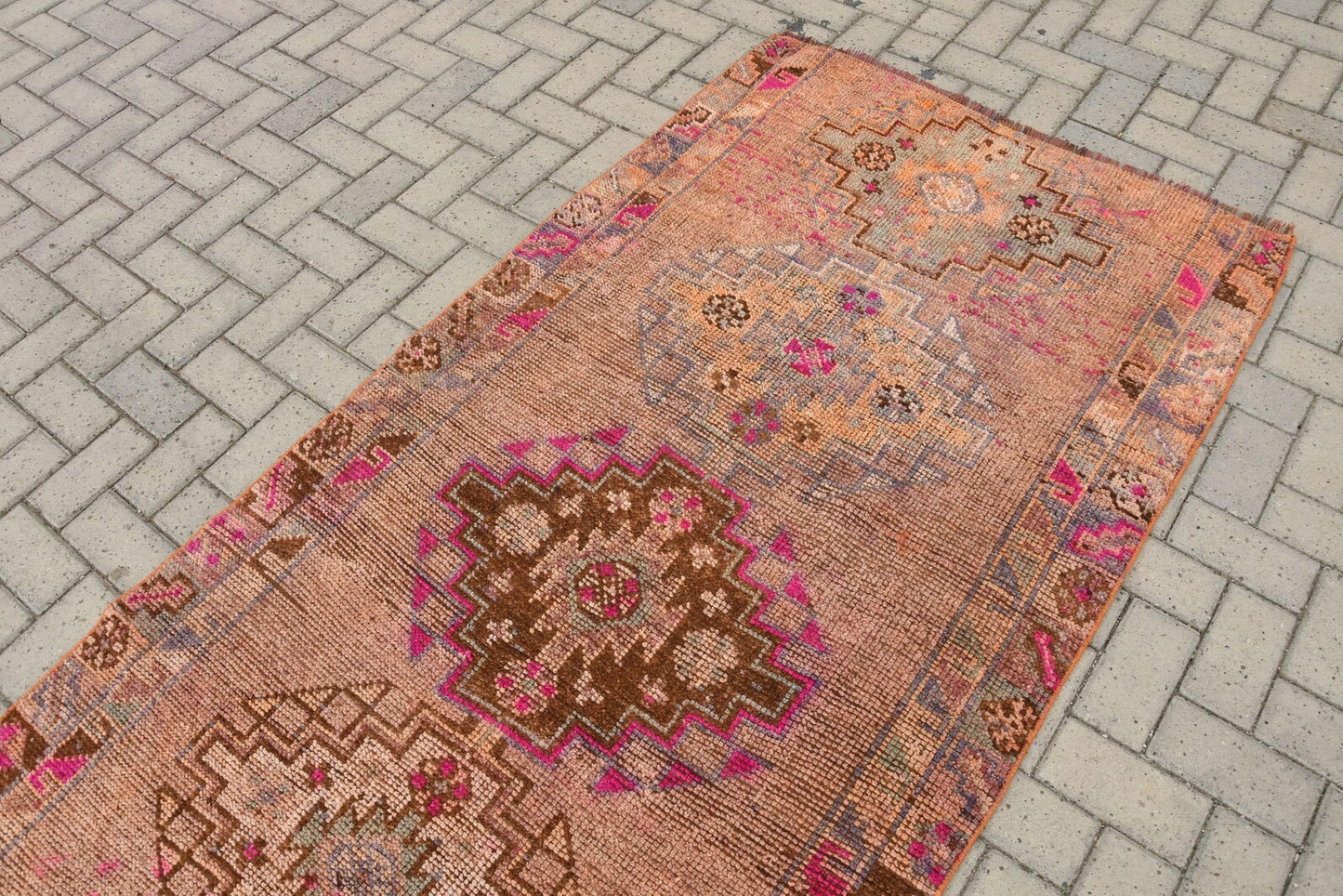 Vintage Turkish Runner Rug 3.7 x 10.9 ft