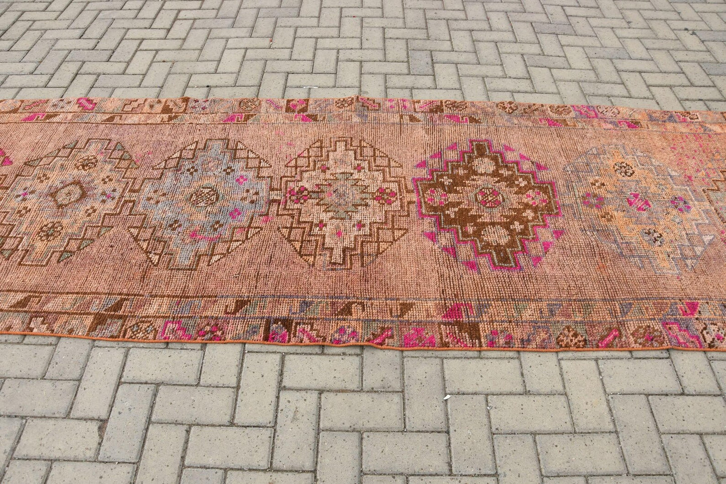 Vintage Turkish Runner Rug 3.7 x 10.9 ft