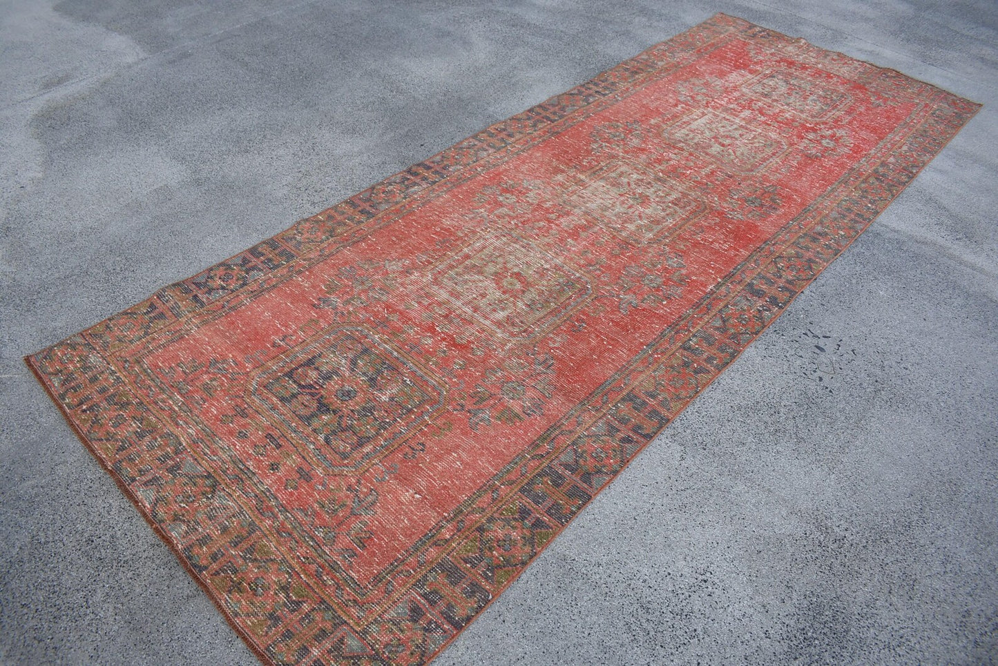 Vintage Turkish Accent Area rug 3.8 x 10.2 ft