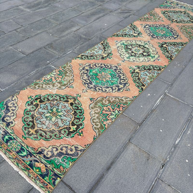 Vintage Turkish Runner Rug 3 x 12.9 ft