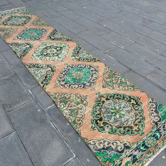 Vintage Turkish Runner Rug 3 x 12.9 ft