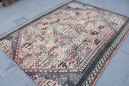 Vintage Turkish Accent Area rug 6.2 x 7.7 ft
