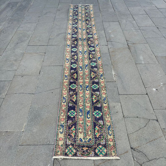 Vintage Turkish Runner Rug 1.6 x 11.3 ft