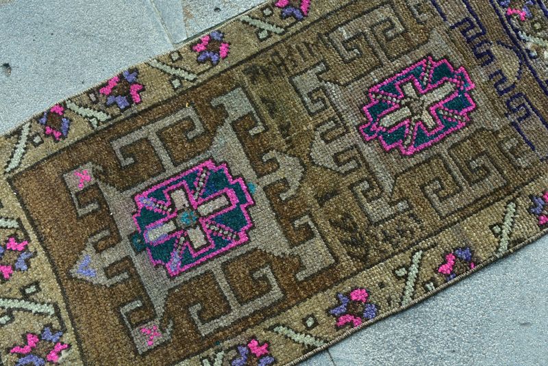 Vintage Turkish Mini Rug 1.4  x 2.6 ft