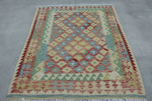 Vintage Turkish Accent Area rug 3.9 x 5.9 ft