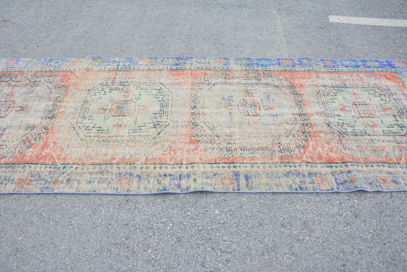 Vintage Turkish Accent Area rug 4.1 x 10.8 ft