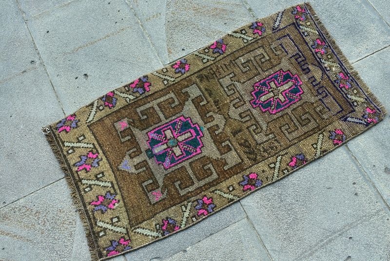 Vintage Turkish Mini Rug 1.4  x 2.6 ft