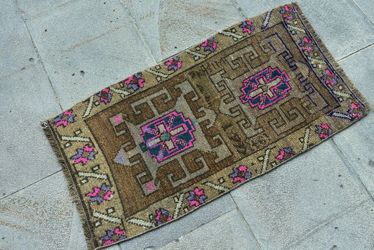 Vintage Turkish Mini Rug 1.4  x 2.6 ft