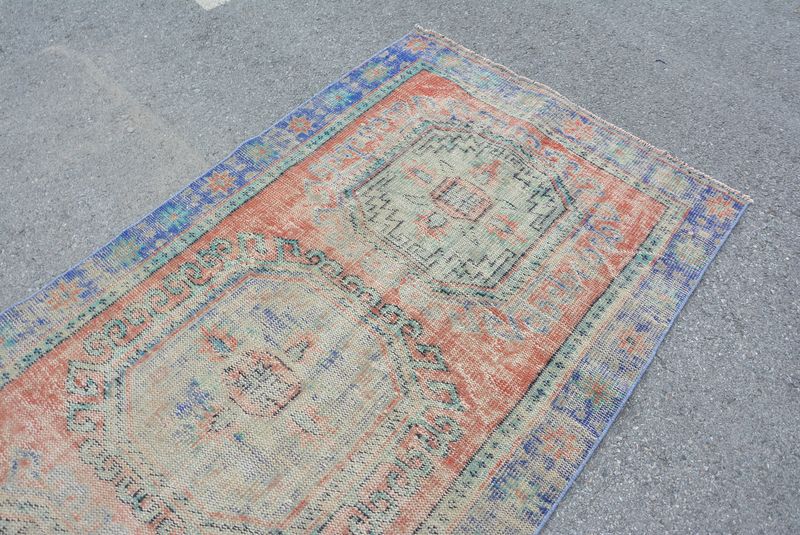 Vintage Turkish Accent Area rug 4.1 x 10.8 ft