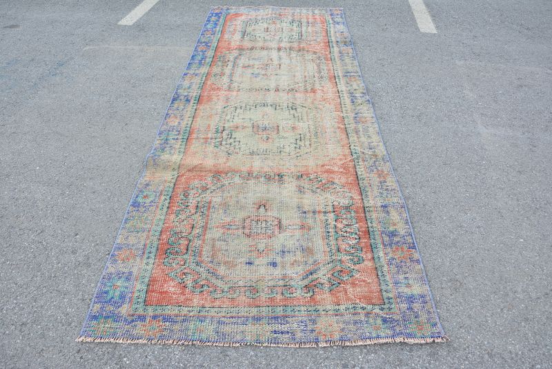 Vintage Turkish Accent Area rug 4.1 x 10.8 ft