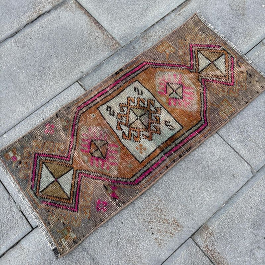 Vintage Turkish Mini Rug 1.2 x 2.7 ft