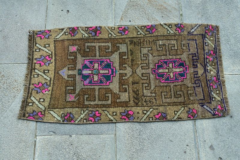Vintage Turkish Mini Rug 1.4  x 2.6 ft