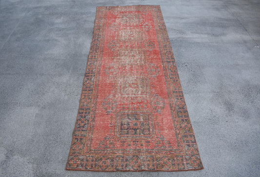 Vintage Turkish Accent Area rug 3.8 x 10.2 ft