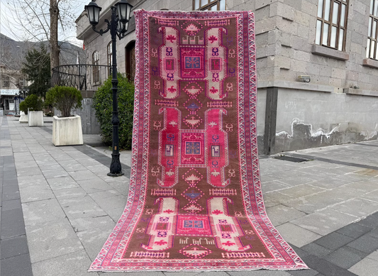 Vintage Turkish Accent Area rug 4.2 x 9.8 ft