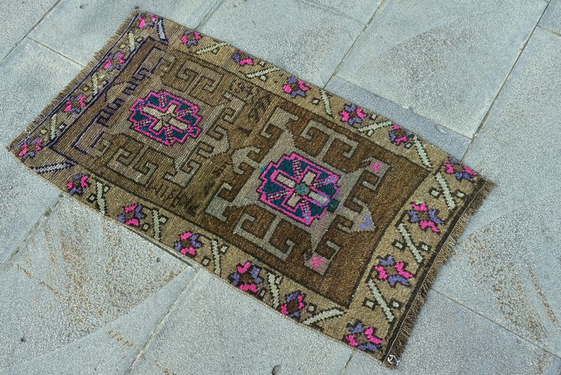 Vintage Turkish Mini Rug 1.4  x 2.6 ft