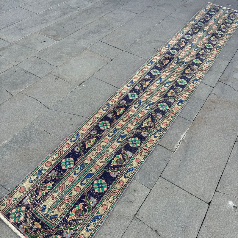 Vintage Turkish Runner Rug 1.6 x 11.3 ft