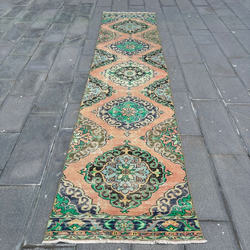 Vintage Turkish Runner Rug 3 x 12.9 ft