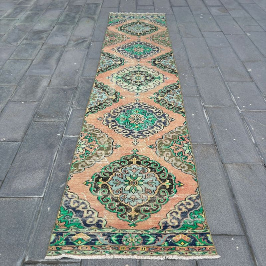 Vintage Turkish Runner Rug 3 x 12.9 ft