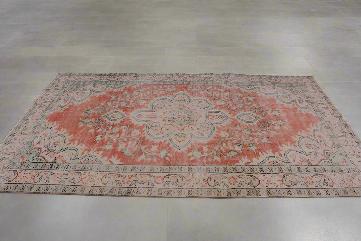 Vintage Turkish Accent Area rug 4.2 x 8.9 ft