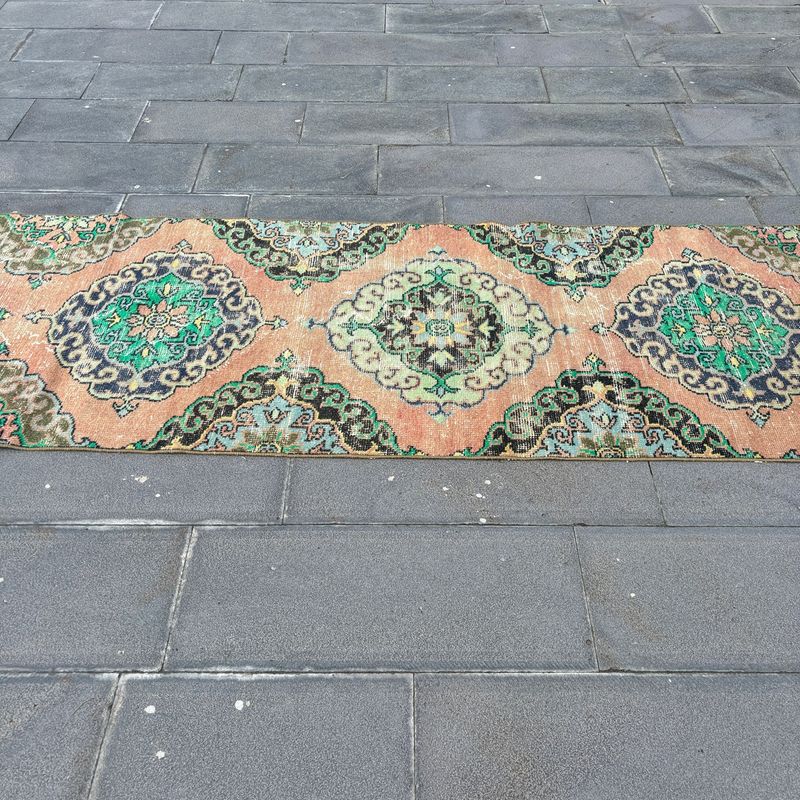 Vintage Turkish Runner Rug 3 x 12.9 ft