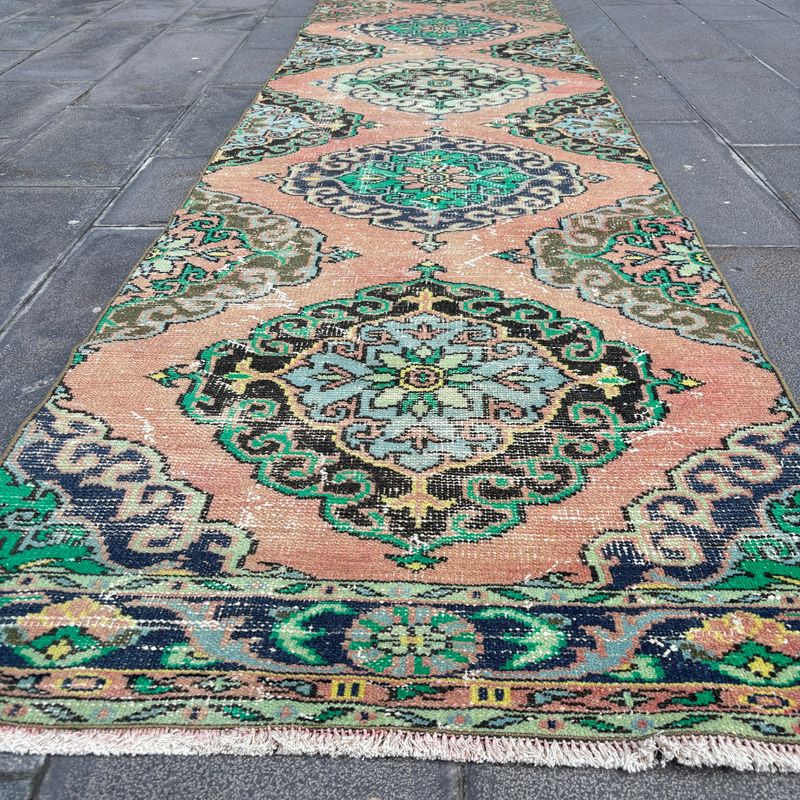 Vintage Turkish Runner Rug 3 x 12.9 ft