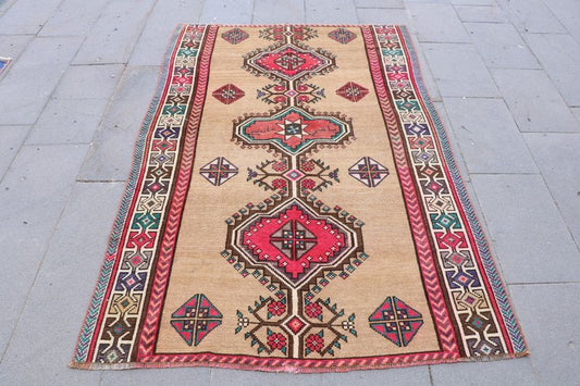 Vintage Turkish Accent Area rug 4.2 x 6.3 ft