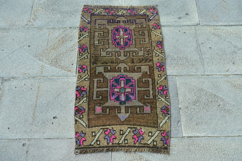 Vintage Turkish Mini Rug 1.4  x 2.6 ft