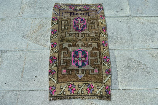 Vintage Turkish Mini Rug 1.4  x 2.6 ft