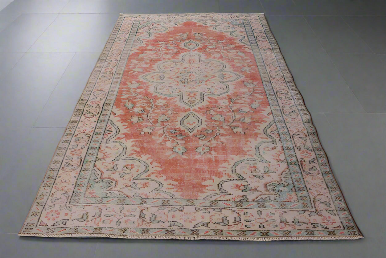 Vintage Turkish Accent Area rug 4.2 x 8.9 ft