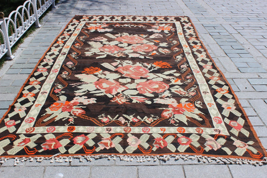 XL Vintage Turkish Accent Area Rug 7.2 x 13.6 ft