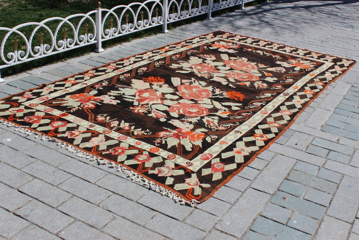 XL Vintage Turkish Accent Area Rug 7.2 x 13.6 ft