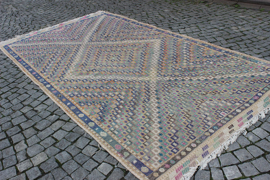 XL Vintage Turkish Accent Area Rug 6.2 x 11.1 ft