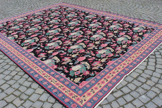 XL Vintage Soumak Accent Area Rug 8.8 x 11.5 ft