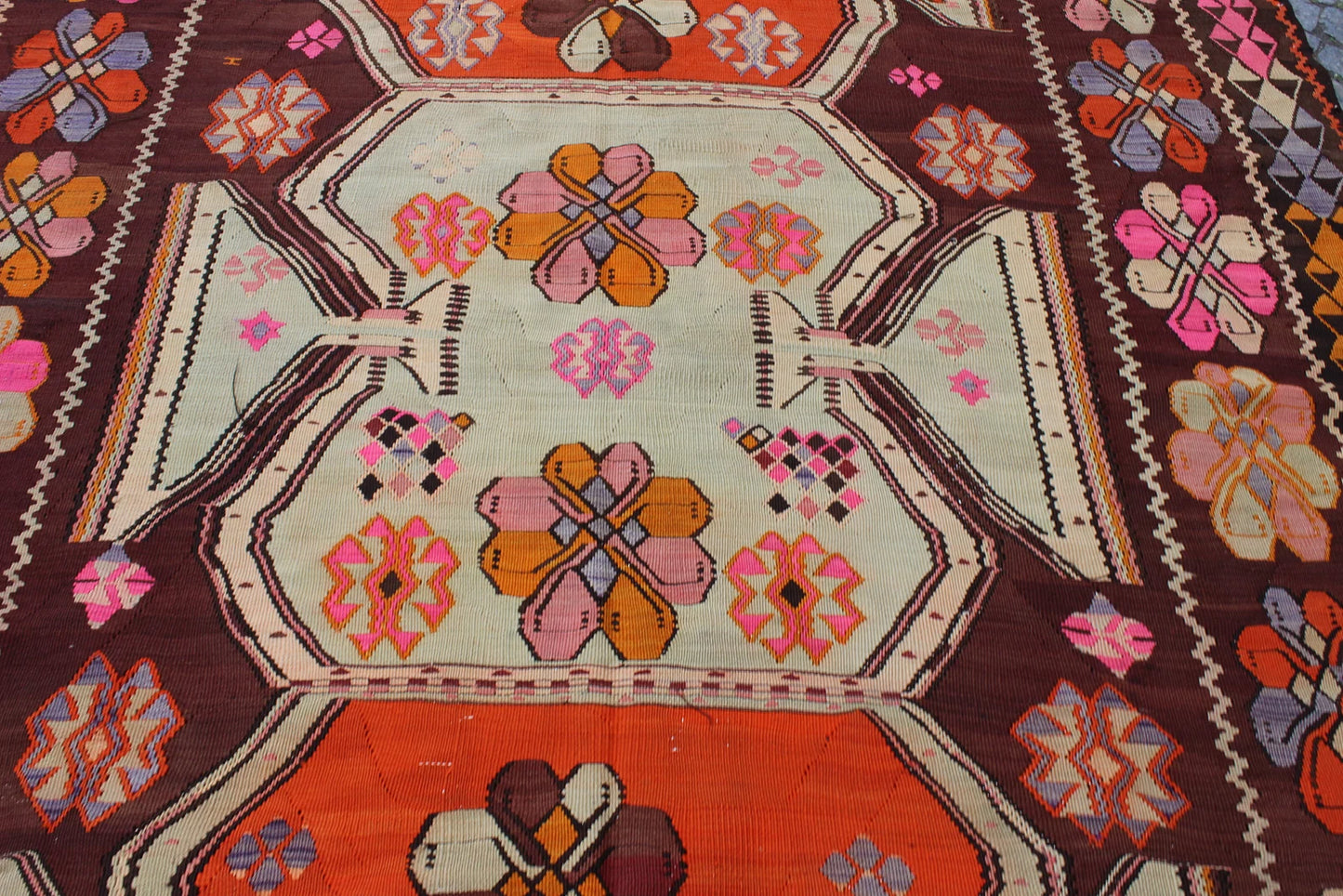 XL Vintage Turkish Accent Area Rug 7.4 x 13.8 ft