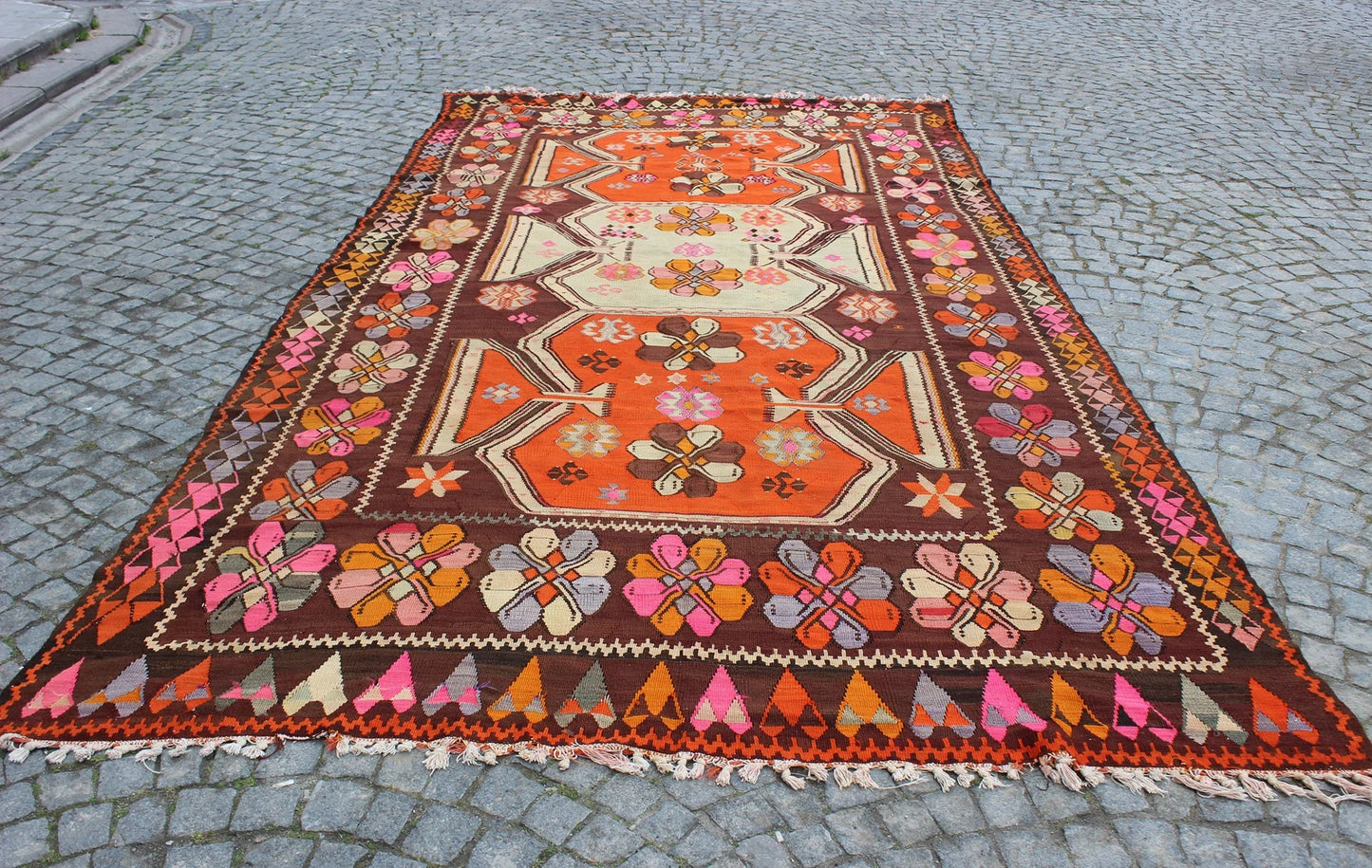 XL Vintage Turkish Accent Area Rug 7.4 x 13.8 ft
