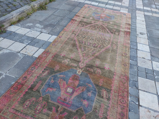 Vintage Turkish Runner Rug 4.3 x 11.1 ft