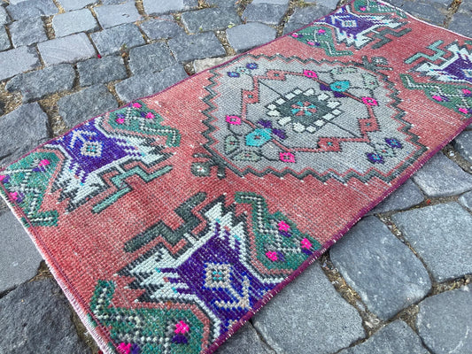 Vintage Turkish Mini Rug 1.3 x 2.8 ft