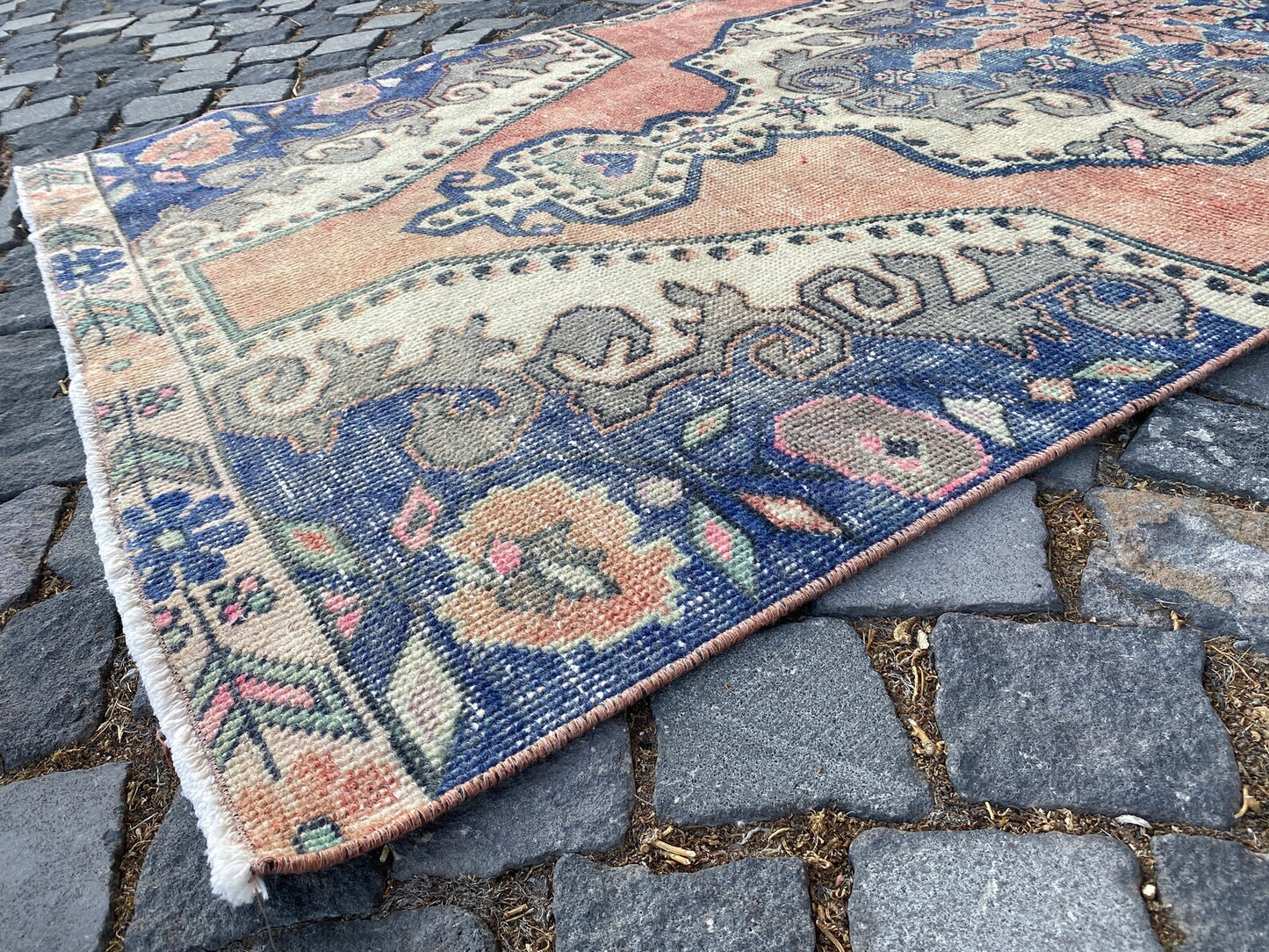 Vintage Turkish Accent Area rug 3.7 x 7.3 ft