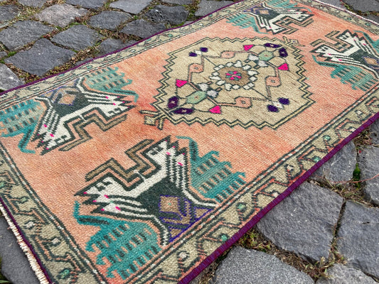 Vintage Turkish Mini Rug 1.5 x 2.8 ft