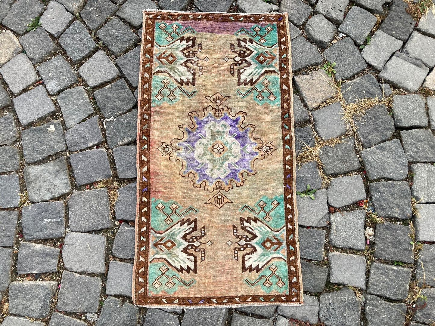 Vintage Turkish Mini Rug 1.5 x 2.9 ft