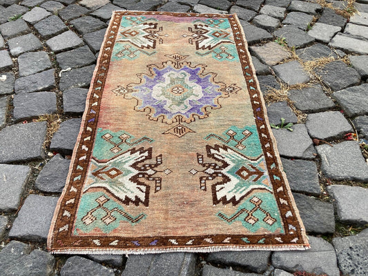 Vintage Turkish Mini Rug 1.5 x 2.9 ft