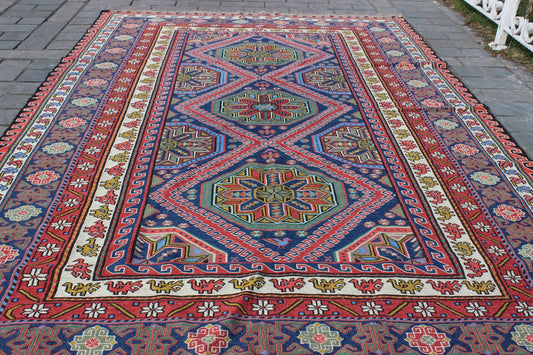 XL Vintage Soumak Accent Area Rug 6.7 x 10.1 ft