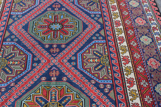 XL Vintage Soumak Accent Area Rug 6.7 x 10.1 ft