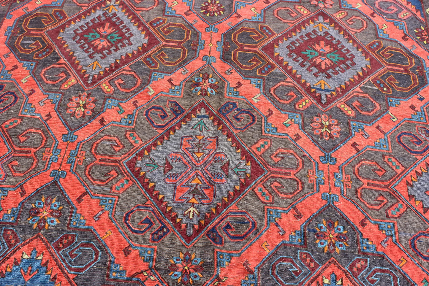 XL Vintage Soumak Accent Area Rug 6.9 x 14.1 ft