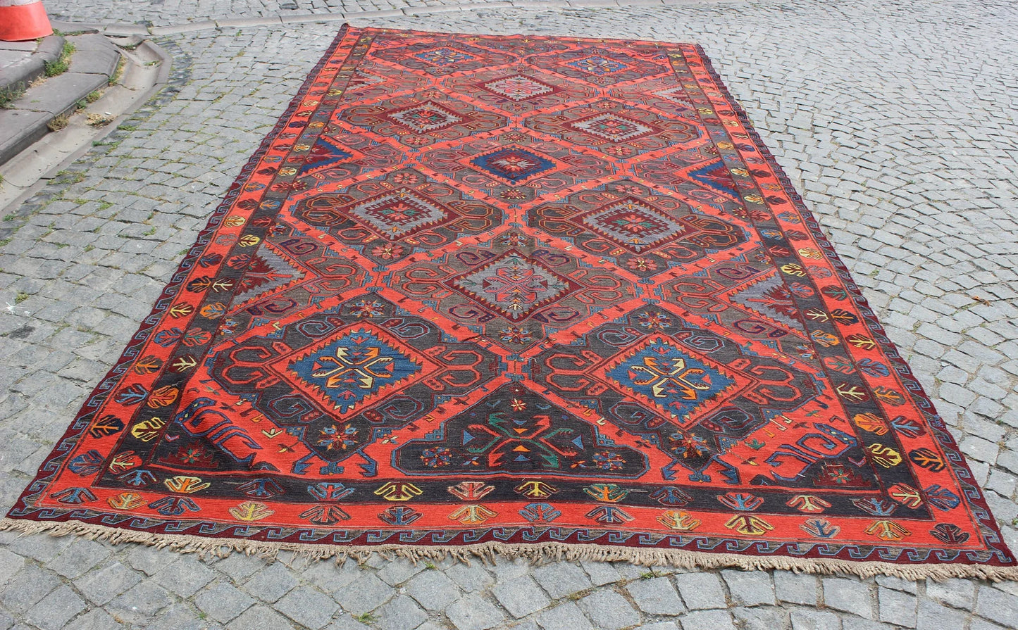 XL Vintage Soumak Accent Area Rug 6.9 x 14.1 ft