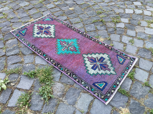 Vintage Turkish Mini Rug 1.5 x 3.4 ft