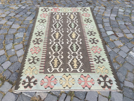 Vintage Turkish Accent Area rug 3.4 x 5.3 ft